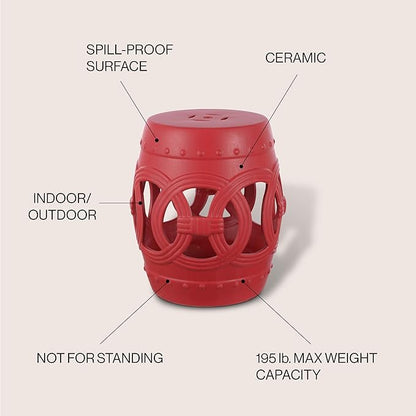 JONATHAN Y TBL1022C Lucky Coins 16" Chinese Ceramic Drum Indoor/Outdoor Garden Stool Bohemian, Coastal, Cottage, French Country, Traditional, for Living Room, Garden Room, Patio, Matte Red