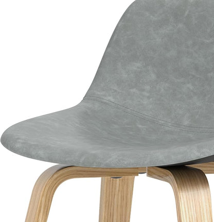 SIMPLIHOME Randolph Counter Stools (Set of 2) - 28 Inch Seat Height Upholstered Bentwood Kitchen Seats in Stone Grey PU Faux Leather, Mid Century Modern Seating with Curved Backrest and Footrest