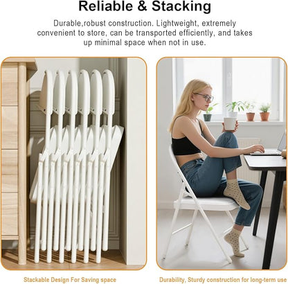 30 Pack White Folding Chairs with Padded Cushion for Outside, Portable Stackable Commercial Metal Foldable Chairs with Steel Frame for Home Events Office Wedding Party, 350lbs Capacity