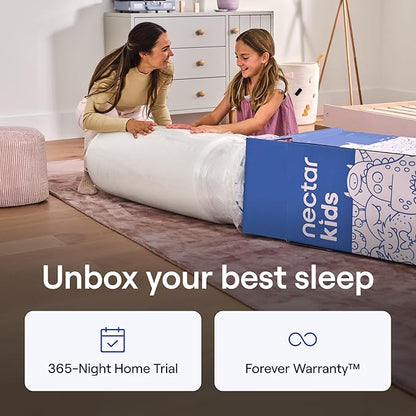Nectar Kids Full Mattress 8” - 2-Sided Design for Growing Children - Pressure Relieving Memory Foam - Fiberglass Free - 365 Night Trial - Mattress in a Box