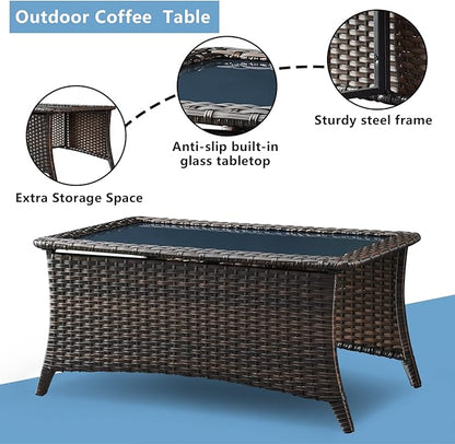 HUMMUH Patio Furniture 6 Pieces Outdoor Furniture Set PE Wicker Patio Couch with Swivel Glider Chairs,Patio Ottomans,Side Table