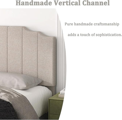 Queen Size Headboard Only, Linen Wall Mounted Headboard Queen/Full Size for Adjustable Bed, Modern Vertical Channel Design with Curved Tufted Upholstered Head Board, Beige