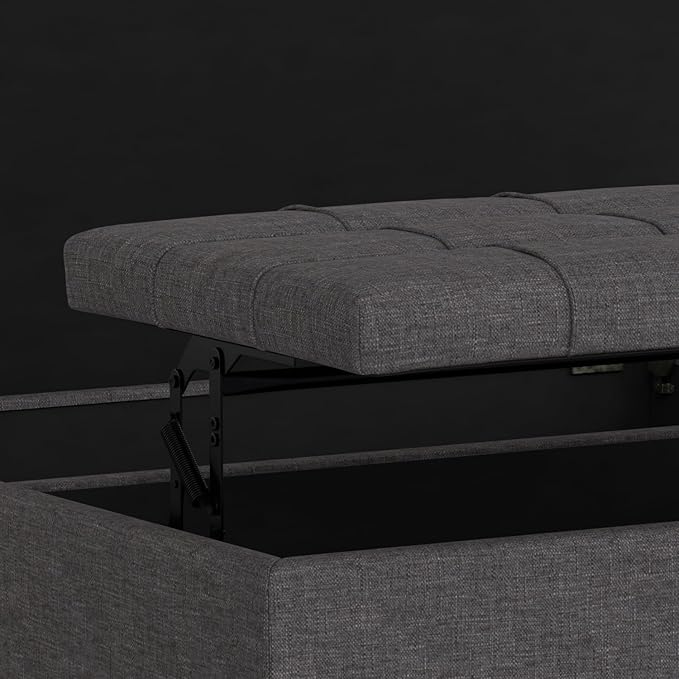 SIMPLIHOME Harrison Large Coffee Table Storage Ottoman - 40 inch Wide Upholstered Linen Look Fabric Square Lift-Top Ottoman in Slate Grey, Transitional Bench for Living Room with Sturdy Base