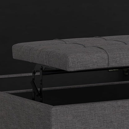 SIMPLIHOME Harrison Large Coffee Table Storage Ottoman - 40 inch Wide Upholstered Linen Look Fabric Square Lift-Top Ottoman in Slate Grey, Transitional Bench for Living Room with Sturdy Base