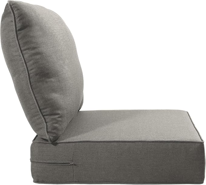 Luxury 24x24x6 Inch Outdoor Deep Seat Cushions Set of 6 - Comfortable Patio Zipper Chair Cushion for Outside Sets Wicker Dining Rocking Swivel Chairs Loveseat Couch Sectional Sofa - Grey