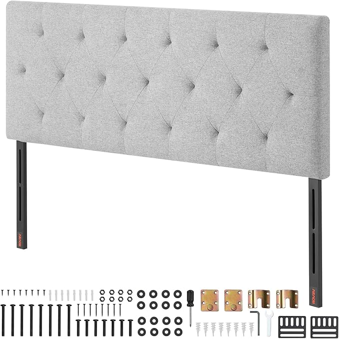 VEVOR Headboard, Full Size Headboard with Adjustable Height, Comfortable Diamond Tufted for Full Size Bed, W 56.3 x H（35.6-47.4） inches, Ideal for Bedroom, Hotel, Homestay, Dormitory, Light Grey