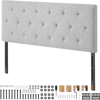 VEVOR Headboard, Full Size Headboard with Adjustable Height, Comfortable Diamond Tufted for Full Size Bed, W 56.3 x H（35.6-47.4） inches, Ideal for Bedroom, Hotel, Homestay, Dormitory, Light Grey