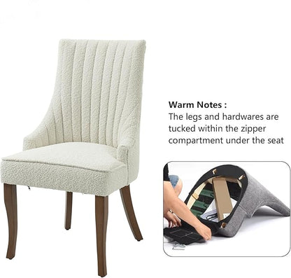 mikibama Boucle Dining Chairs Set of 4 Channel Tufted Kitchen Dinner Chair Comfy Teddy Fabric Upholstered Accent Chair for Dining Room with Solid Wood Legs (Off White 4pc)