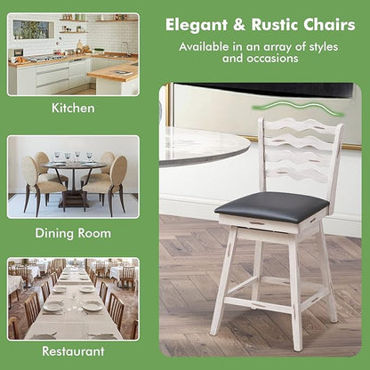 COSTWAY Bar Stools Set of 2, 25” 360° Swivel Counter Height Chairs with Rubber Wood Frame, Cushioned Seat, Ergonomic Backrest & Footrest, Wooden Upholstered Barstools for Kitchen Island (2, 25”)