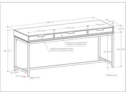 SIMPLIHOME Banting Desk - 72-Inch Wide Solid Hardwood and Metal Writing Desk in Medium Saddle Brown, Modern Industrial Home Office Computer Table for Study with 2 Drawers and Flip-Down Keyboard Tray