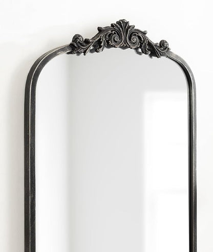 Kate and Laurel Arendahl Vintage Arched Tall Panel Mirror, 18 x 58, Antique Black, Traditional Baroque Full Length Mirror with Ornate Garland Inspired Crown for Bedroom
