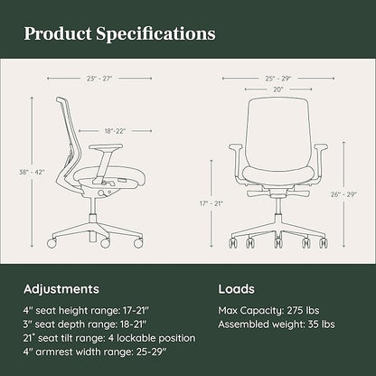 Branch Ergonomic Chair - A Versatile Desk Chair with Adjustable Lumbar Support, Breathable Mesh Backrest, and Smooth Wheels - Experience Optimal Comfort and Support - All Black