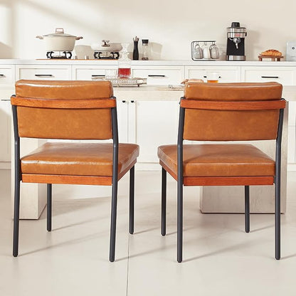 Modern Dining Chairs Set of 4, Kitchen Chairs with Thick Cushions and Adjustable Foot Pads, Upholstered Faux Leather Dining Room Chairs with Sturdy Metal Legs,Brown