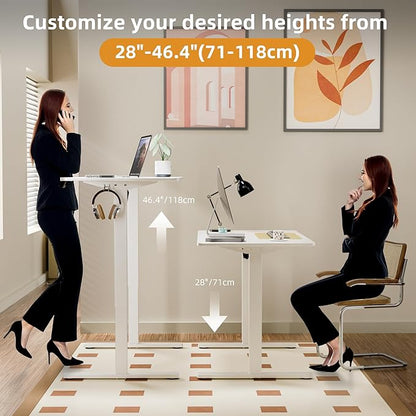 ERGOMAKER Electric Standing Desk, 43.3" x 23.6" Height Adjustable Sit Stand Desk with Splice Board for Home Office, Computer Desk Memory Preset (White Frame, White Desktop)