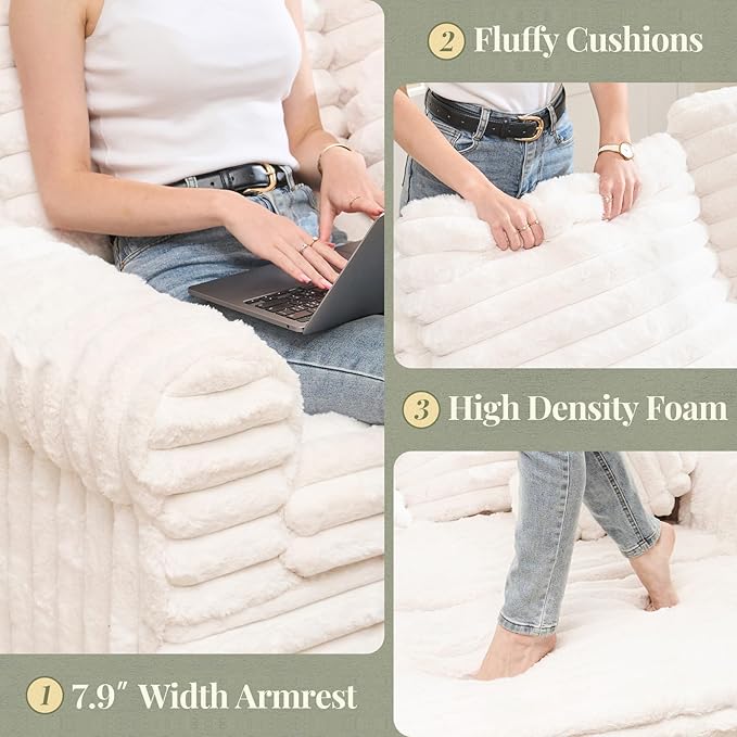 Belffin Upholstered Chaise Lounge Pull Out Sofa Bed with Pillows Couch Bed Sofa Pull Out Couch Sleeper Chair with Rolled Armrests for Living Room Plush Corduroy (White)