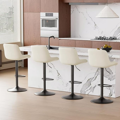 Nalupatio Bar Stools Set of 4, Adjustable Modern Swivel Bar Stools with Backs, Counter Height Performance Fabric Island Chairs for Home Kitchen, Off-White