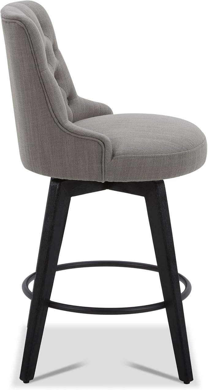Watson & Whitely Counter Height Bar Stools Set of 3, Performance Fabric Upholstered Modern Swivel Barstool with Back, Solid Wood Legs, 26" H Seat, Flint Grey