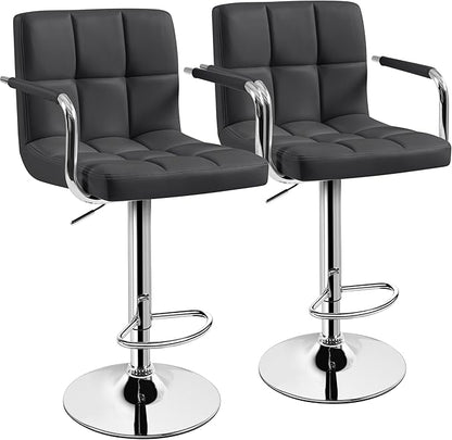 Yaheetech Bar Stools Set of 2, Adjustable PU Leather Swivel Barstools, Modern Counter Stools with Back and Footrest, Counter Height Barstools for Bar, Kitchen, Dining Room, Grey