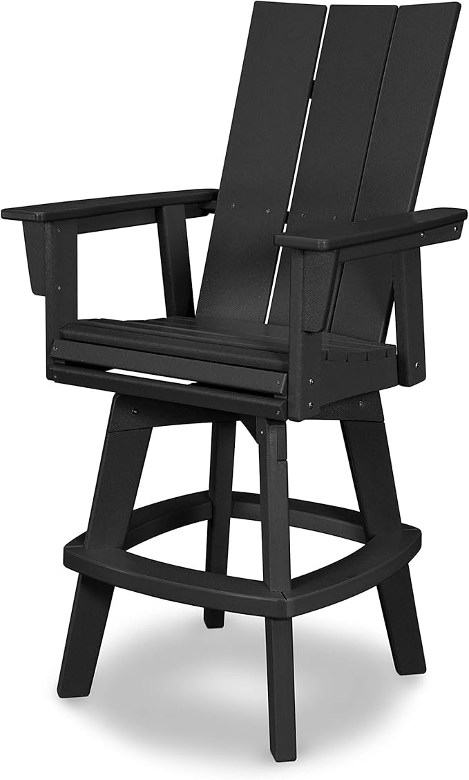 POLYWOOD Modern Adirondack Swivel Bar Chair, Black, HDPE Outdoor Bar Height Patio Furniture, 360-Degree Rotating, Tall Deck Chair for Backyard, Pool, Garden