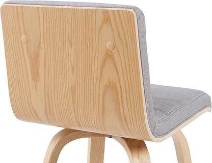 Vienna Modern Swivel Bar Height Stool with Grey Upholstered Seat and Patterned Oak Wood Frame Set of 3