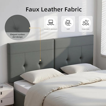 Queen Headboard Only with Adjustable Metal Legs, Faux Leather Upholstered Headboard Queen Size, Modern Stylish Headboard with Sunken Dot Design, Sturdy Bed Headboard for Bedroom, Gray