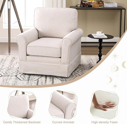 INZOY Swivel Accent Chair Set of 2 Mid Century Modern Chair, Comfy Swivel Barrel Reading Chair, Upholstered Square Chair for Living Room Bedroom Small Spaces, Fully Assembled, Beige