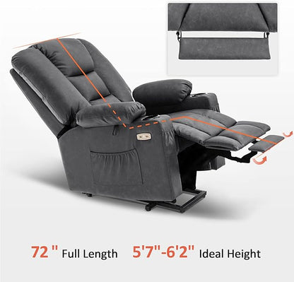MCombo Large Power Lift Recliner Chair Sofa with Massage and Heat for Big and Tall Elderly People, 3 Positions, Cup Holders, and USB Ports, Faux Leather 7539 (Large, Dark Grey)