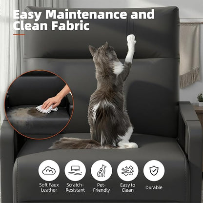 Upholstered Accent Chairs Set of 2, Modern Faux Leather Sofa Chairs with Foldable Side Tray Table & Storage Pocket, Small Accent Sofas for Living Room, Bedroom, Black