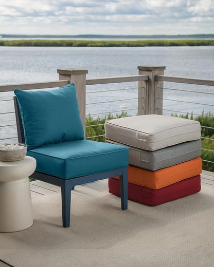 Luxury 24x24x6 Inch Outdoor Chair Cushions Set of 4 - Heavy Duty Water-Resistant Comfortable Cushion for Patio Furniture Set Dining Rocking Chairs Loveseat L-Shape Sofa - Peacock Blue