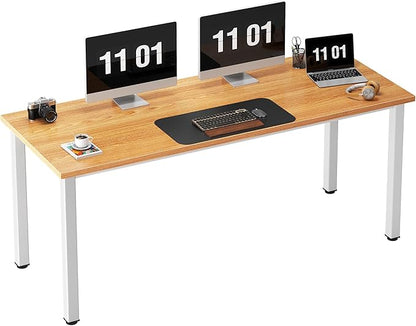 Need 63 Inch Large Computer Desk - Modern Simple Style Home Office Gaming Desk, Basic Writing Table for Study Student, White Metal Frame, Teak