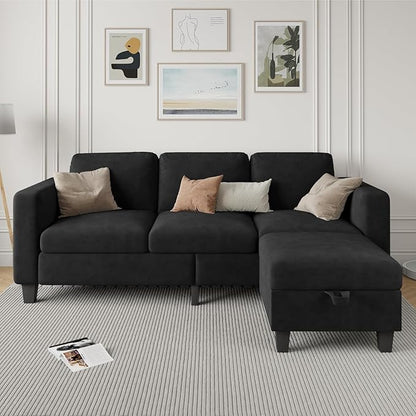 Sectional Sofa Couches for Living Room - 78''Convertible Modular Three-Seater L-Shaped Pet-Friendly Couch,Washable Sofa Cover-Bench Storage, Suitable for Small Living Room, Apartment,Office-Black