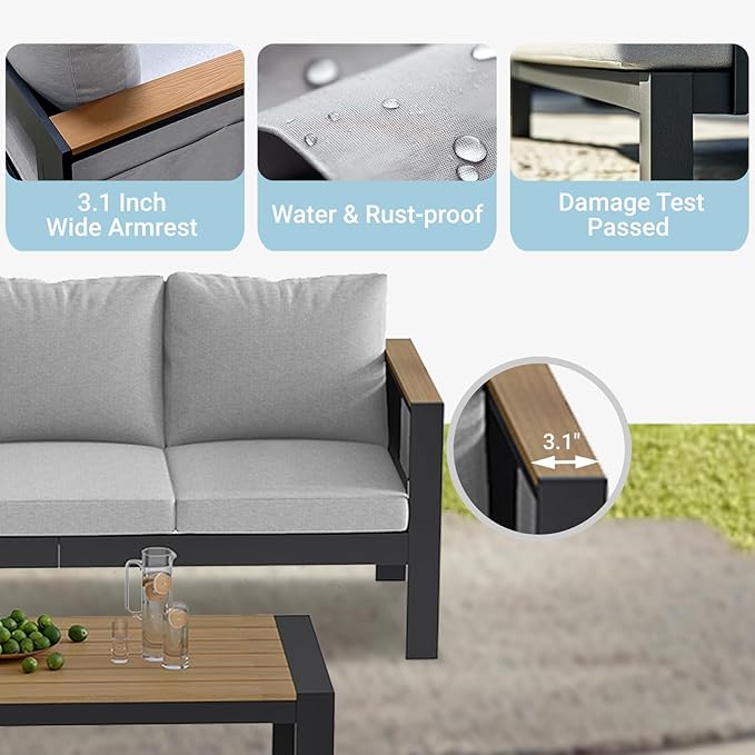Corinth 5-Piece Aluminum Patio Conversation Set - Outdoor, Porch, Balcony, Yard, Gardern, All Weather Furniture Set with Loveseat Sofa, White