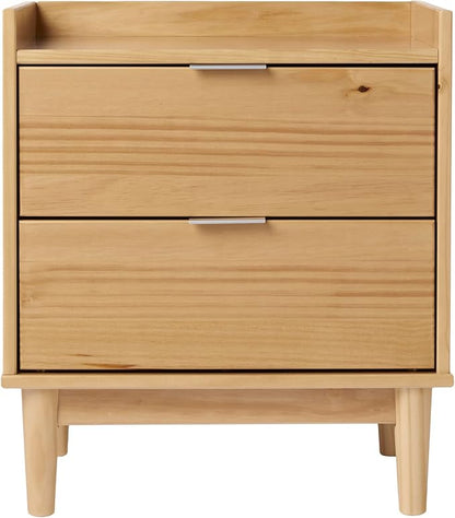 Walker Edison Blythe Mid-Century Modern Tray-Top 2-Drawer Nightstand, 20 Inch, Natural Pine