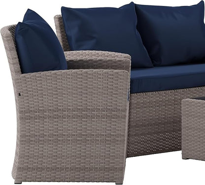 Flash Furniture Aransas Series 4 Piece Light Gray Patio Set with Navy Back Pillows and Seat Cushions