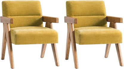 HULALA HOME Modern Accent Chair, Upholstered Arm Chair with Solid Wood Frame, Comfortable Padded Seat and Back, for Living Room, Bedroom Set of 2, Mustard