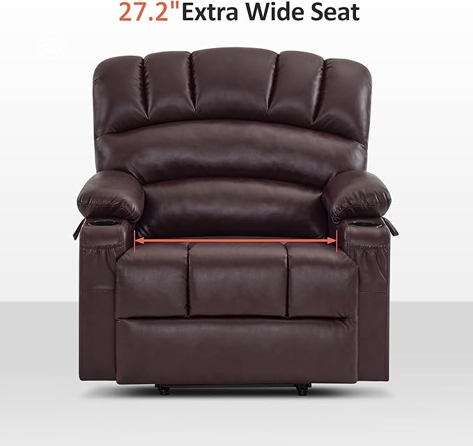 MCombo Power Lift Recliner Chair for Elderly, Lift Chair with Heat and Massage, Extra Wide Lift Recliner for Big People, Faux Leather R7096 (Medium-Wide, Dark Brown)
