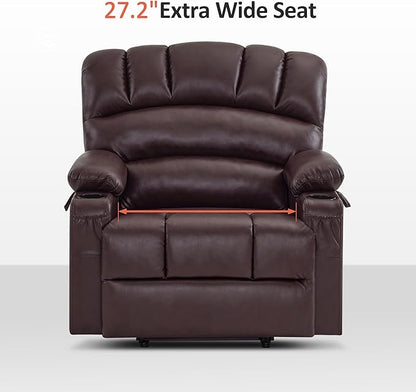 MCombo Power Lift Recliner Chair for Elderly, Lift Chair with Heat and Massage, Extra Wide Lift Recliner for Big People, Faux Leather R7096 (Medium-Wide, Dark Brown)