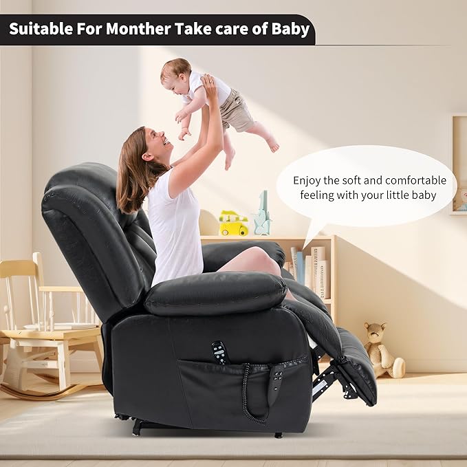 Recliner Chairs for Adults, Power Lift Chair for Elderly, Oversized Bedroom Chair with Massage&Heat, Leather Nursery Glider Chair for Living Room, Sofa Chair Home Theater Seating with Lumbar Support