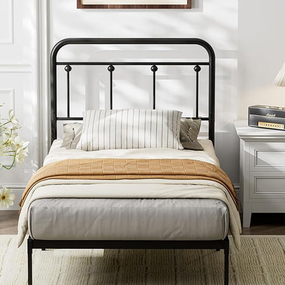 Black Metal Twin Size Headboard, Farmhouse and Vintage Style Dorm Headboards Only, Adjustable Height, Spindle Detail and Elegant Curves Design