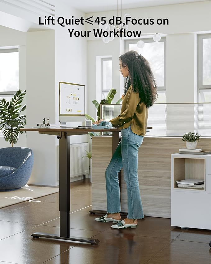 FEZIBO One-Piece Standing Desk Adjustable Height Stand up Home Office Desk, 40x24 Inch Electric Standing Computer Desk, with 4 Memory Presets, Headphone Hook, Black Walnut