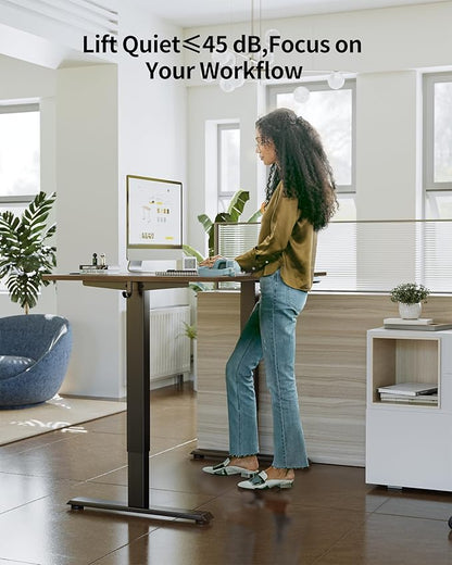 FEZIBO One-Piece Standing Desk Adjustable Height Stand up Home Office Desk, 40x24 Inch Electric Standing Computer Desk, with 4 Memory Presets, Headphone Hook, Black Walnut