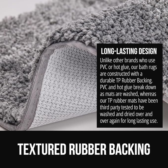 GORILLA GRIP Ultra Soft Plush Bathroom Rugs with Rubber Backing Set of 2, Absorbent Quick Dry Bath Mat, Machine Washable Shower Mats, Home Décor Accessories Bathmat Rug, 24x16 and 30x18 Grey