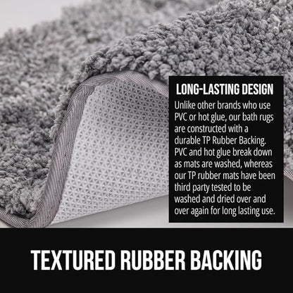GORILLA GRIP Ultra Soft Plush Bathroom Rugs with Textured Rubber Backing, 34 x 24 Absorbent Quick Dry Bath Mat, Machine Washable Shower Mats, Home Décor Accessories Bathmat Rug Essentials, Grey