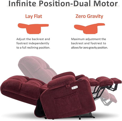 MCombo Dual Motor Power Lift Recliner Chair for Elderly, Lay Flat Lift Chair with Heat and Massage, Petite Lift Chair, Cup Holders, USB A&C Ports, Fabric 7893 (Small, Burgundy)