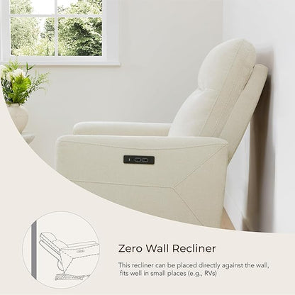 CHITA Power Recliner Chair for Adults, Electric Zero Clearance Wall Hugger Recliner for Small Spaces, Modern Living Room and RV Recliner Chair with Adjustable Power Headrest & Charging Ports, Cream