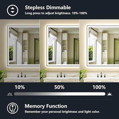 84x40 Inch LED Bathroom Mirror with Lights (Front Lit and Backlit) Black Framed Lighted Vanity Mirror for Bathroom Wall Dimmable Anti-Fog Memory Tempered Glass Horizontal/Vertical