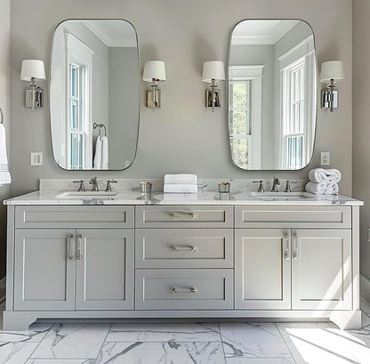 ANDY STAR Brushed Nickel Bathroom Mirror, 24x40” Oblong Mirror with Stainless Steel Metal Frame, Silver Oval Vanity Mirror for Over Sink, Modern Anti Rust Wall Mounted