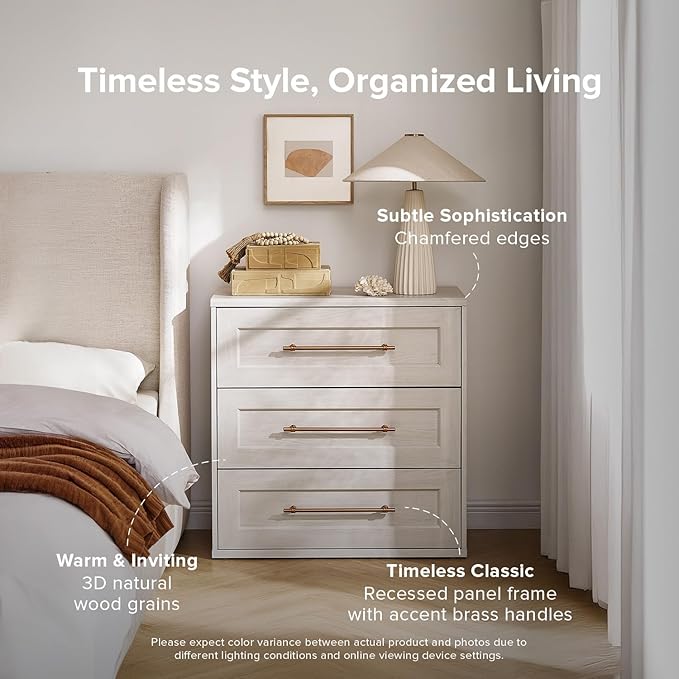 mopio Blake 3 Drawer Dresser for Bedroom, Chest of Drawers, Wood Dresser Organizer, Modern Farmhouse, Tall Night Stand, Enhanced Safety, Sturdy Compliant (2, White Oak, One Size)
