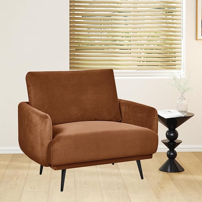 Oversized Accent Chair for Living Room Chairs Reading Arm Chair Comfy Modern Single Sofa Side Chairs with Metal Legs & Soft Cushion for Bedroom, Waiting Room (Velvet Reddish, Set of 1)