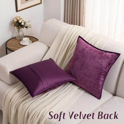 FUTEI Purple Chenille Throw Pillow Covers 18x18 Inch Set of 2,Soft Cozy Bound Edge Design Cushion Case,Home Decor for Couch Bed Living Room
